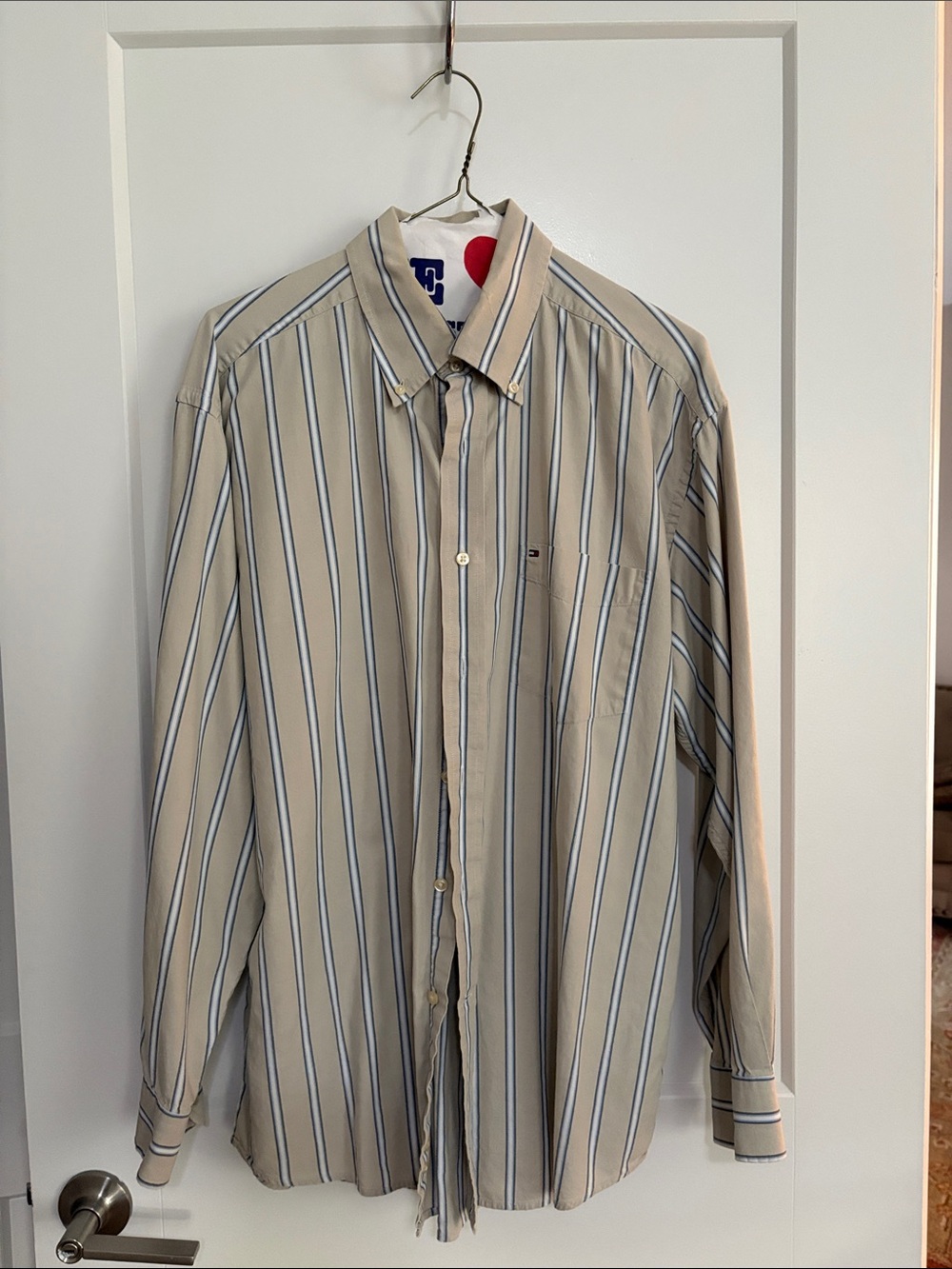Men's Beige Striped Button-Down Shirt